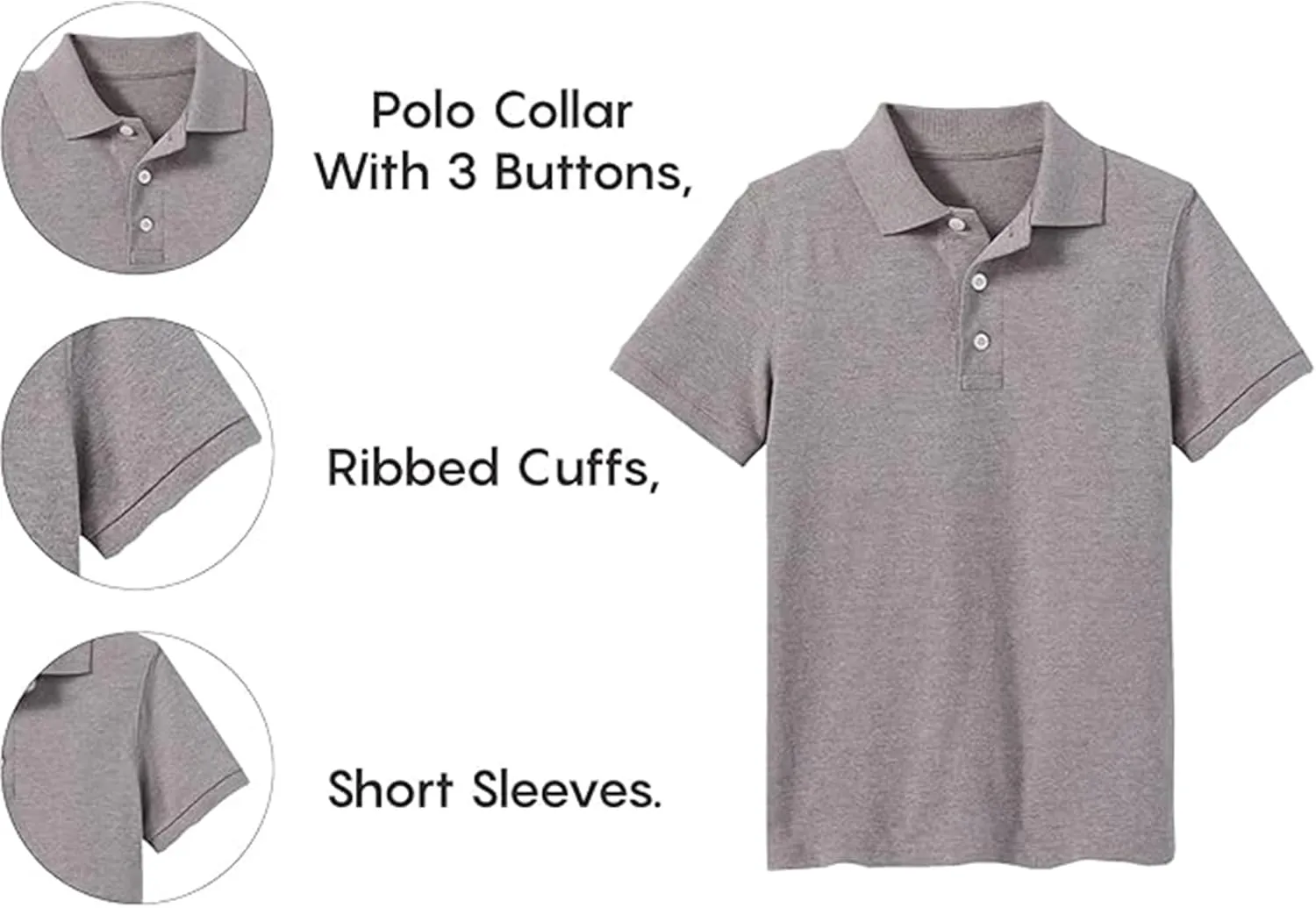 3-Pack School Uniform Tagless Polo Tshirt for Little Boys & Big Boys