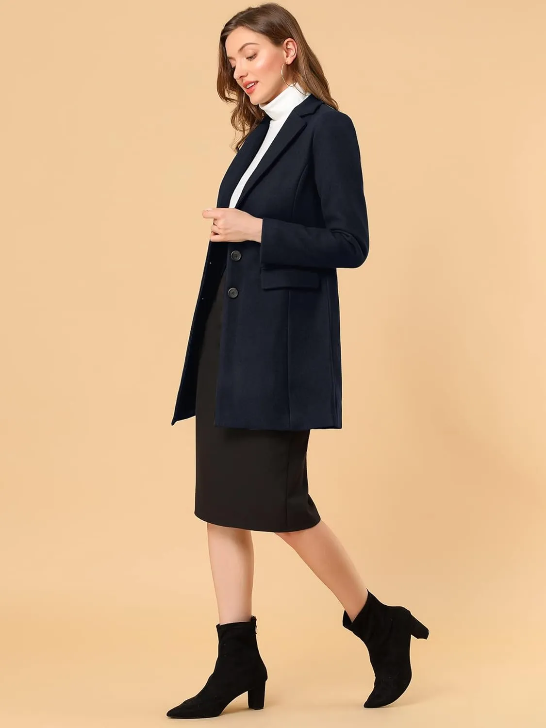 Allegra K Women's 2024 Pea Coat Single Breasted Long Winter Coats for Women