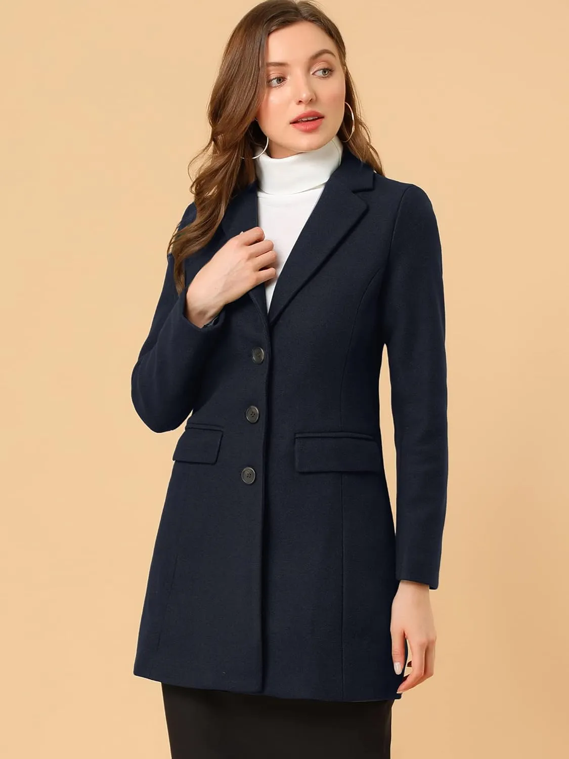 Allegra K Women's 2024 Pea Coat Single Breasted Long Winter Coats for Women