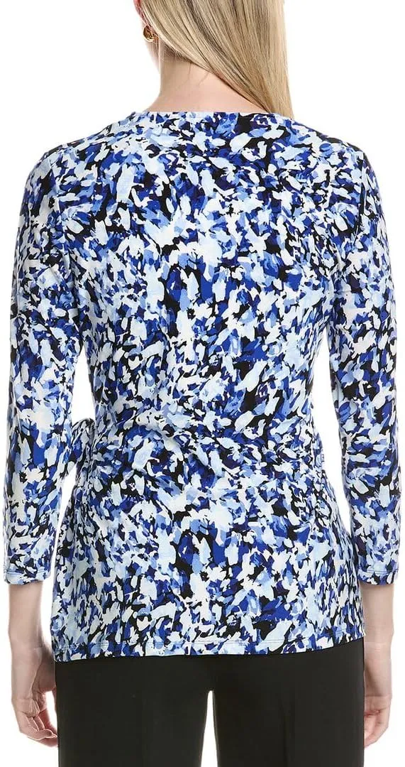 Anne Klein Women's Printed Ity 3q SLV Wrap Top