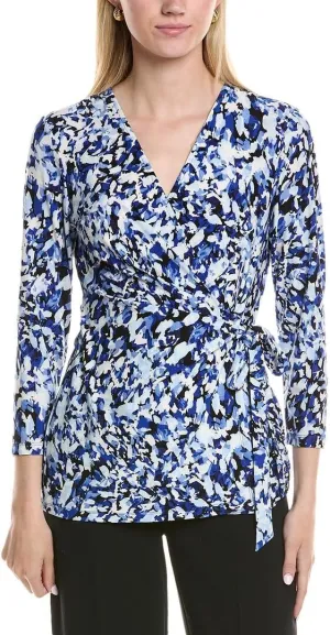 Anne Klein Women's Printed Ity 3q SLV Wrap Top