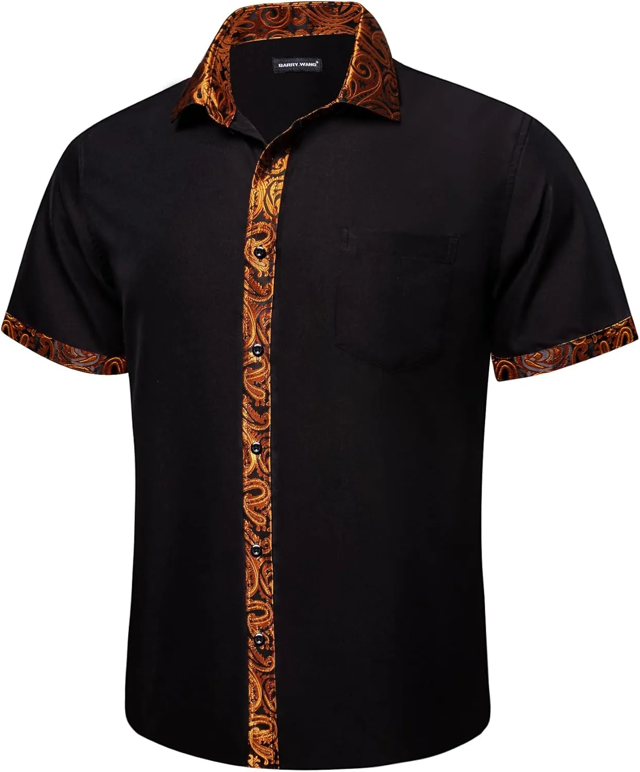 Barry.Wang Men's Short Sleeve Linen Shirts Casual Summer Button Down Business Formal Polyester Shirt Regular Wedding Party