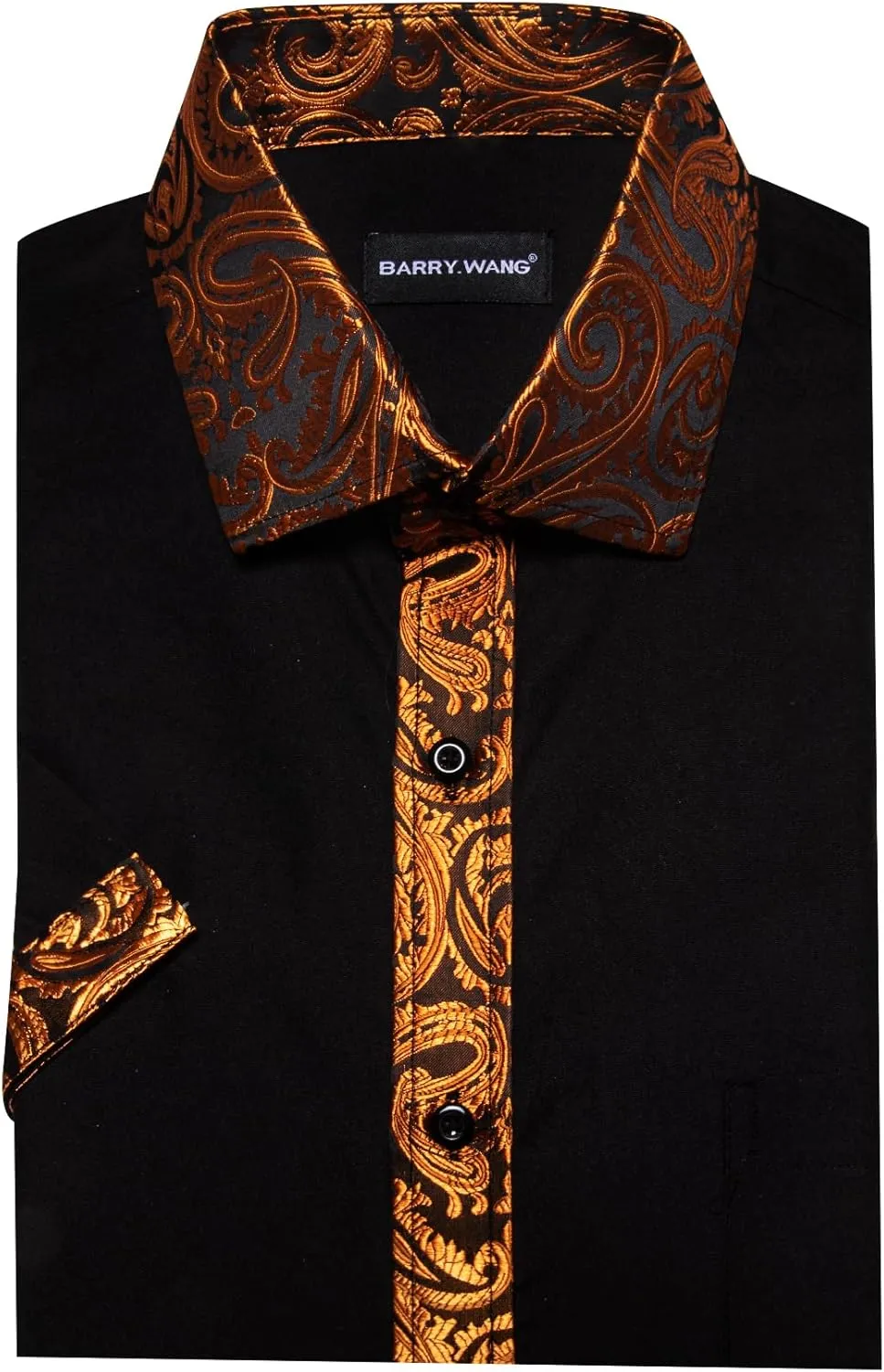 Barry.Wang Men's Short Sleeve Linen Shirts Casual Summer Button Down Business Formal Polyester Shirt Regular Wedding Party