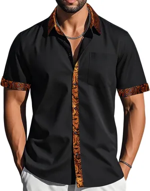 Barry.Wang Men's Short Sleeve Linen Shirts Casual Summer Button Down Business Formal Polyester Shirt Regular Wedding Party