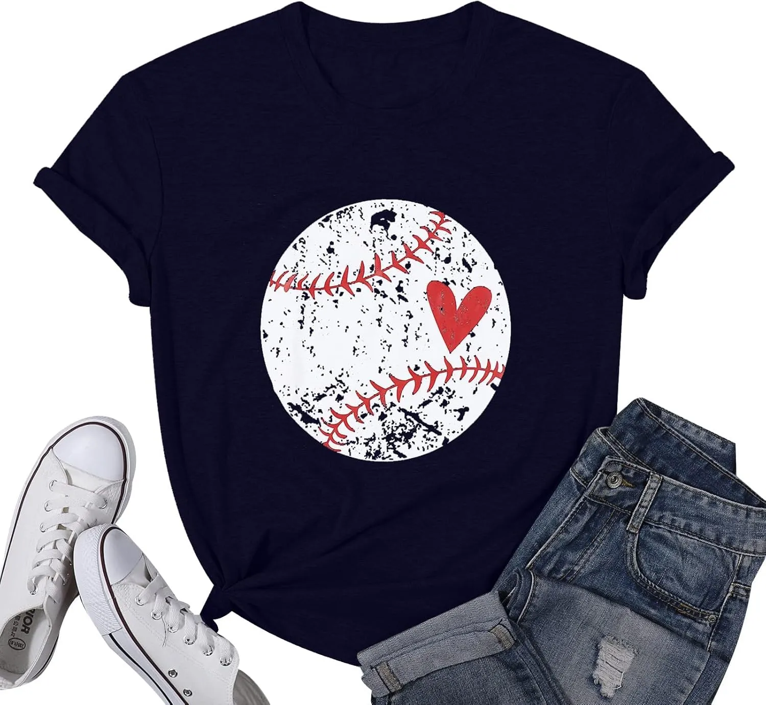 Baseball Shirt Women Baseball Heart Tee Shirts Baseball Mom Tshirt Game Day Casual Crew Neck Short Sleeve Tops