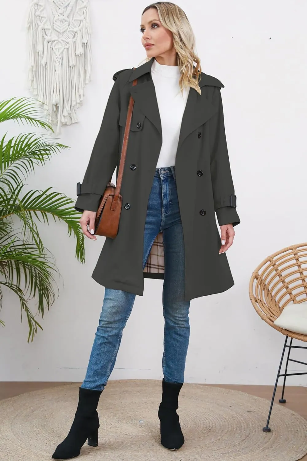 Betusline Girls & Women's Trench Coat Double Breasted Classic Lapel Outerwear, 3 Years - Women 2XL