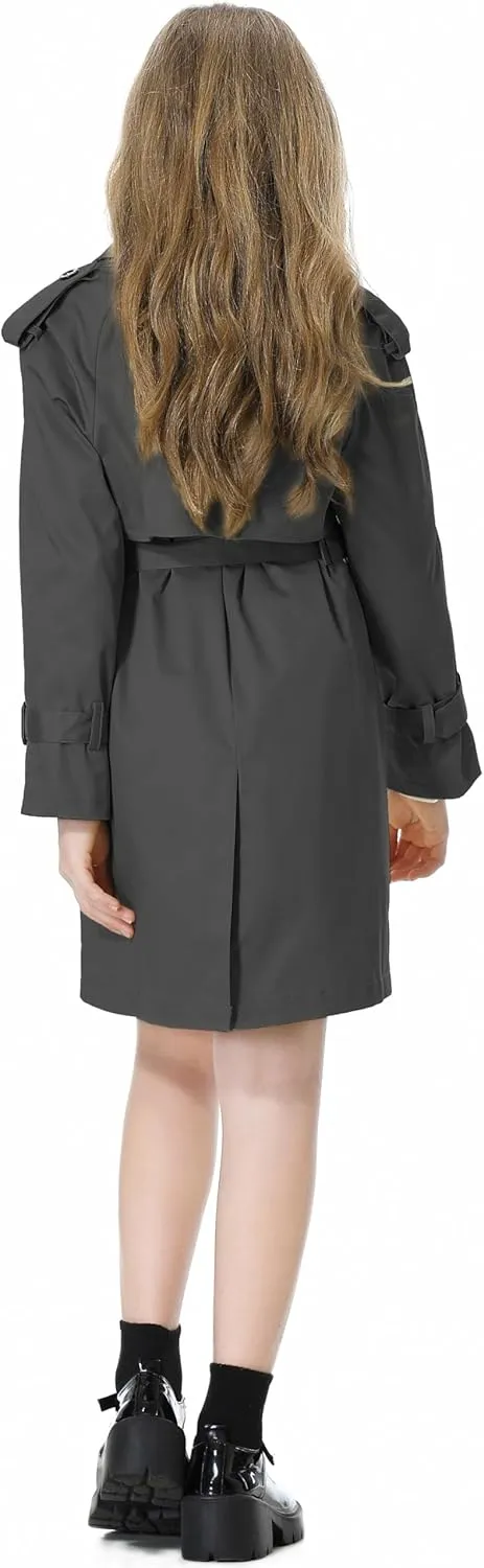 Betusline Girls & Women's Trench Coat Double Breasted Classic Lapel Outerwear, 3 Years - Women 2XL