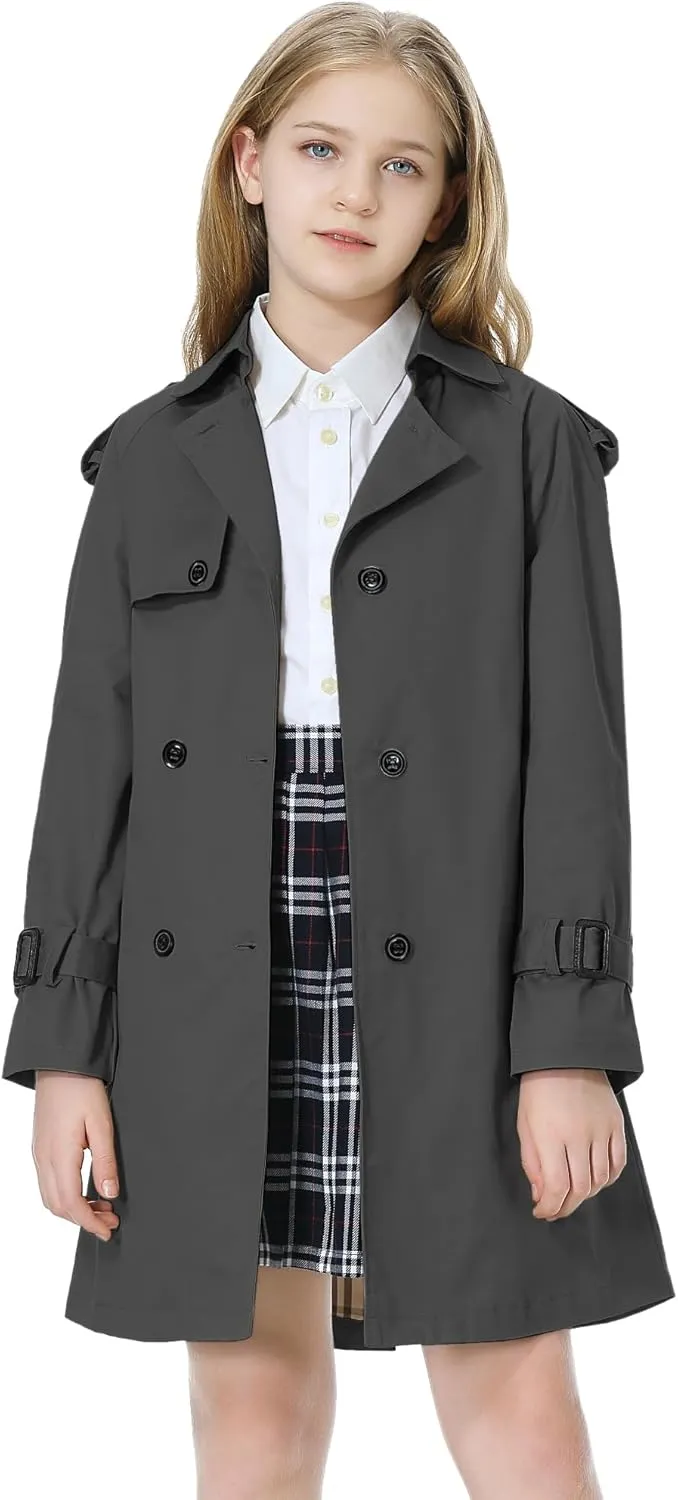 Betusline Girls & Women's Trench Coat Double Breasted Classic Lapel Outerwear, 3 Years - Women 2XL