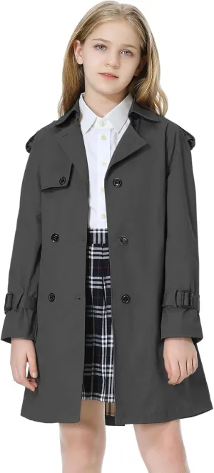 Betusline Girls & Women's Trench Coat Double Breasted Classic Lapel Outerwear, 3 Years - Women 2XL