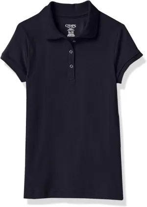 Chaps Girls' School Uniform Short Sleeve Interlock Polo