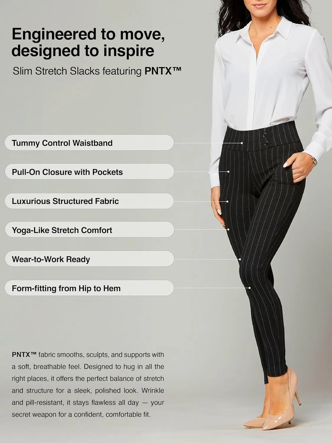 Conceited Stretch Slacks for Women - Wear to Work - Tummy Control - Slim Leg - Pockets - Ponte - (Available in Plus Size)