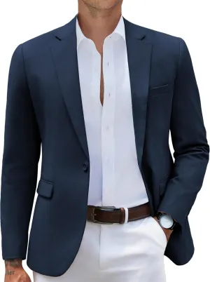 COOFANDY Mens Blazer Jacket Slim Fit Casual Sport Coats One Button Business Suit Jacket Navy Blue