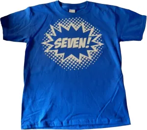 Custom Kingdom Boys Seven Superhero Comic Book Hero Birthday Boy Shirt 7 Year Old 7th Birthday T-Shirt