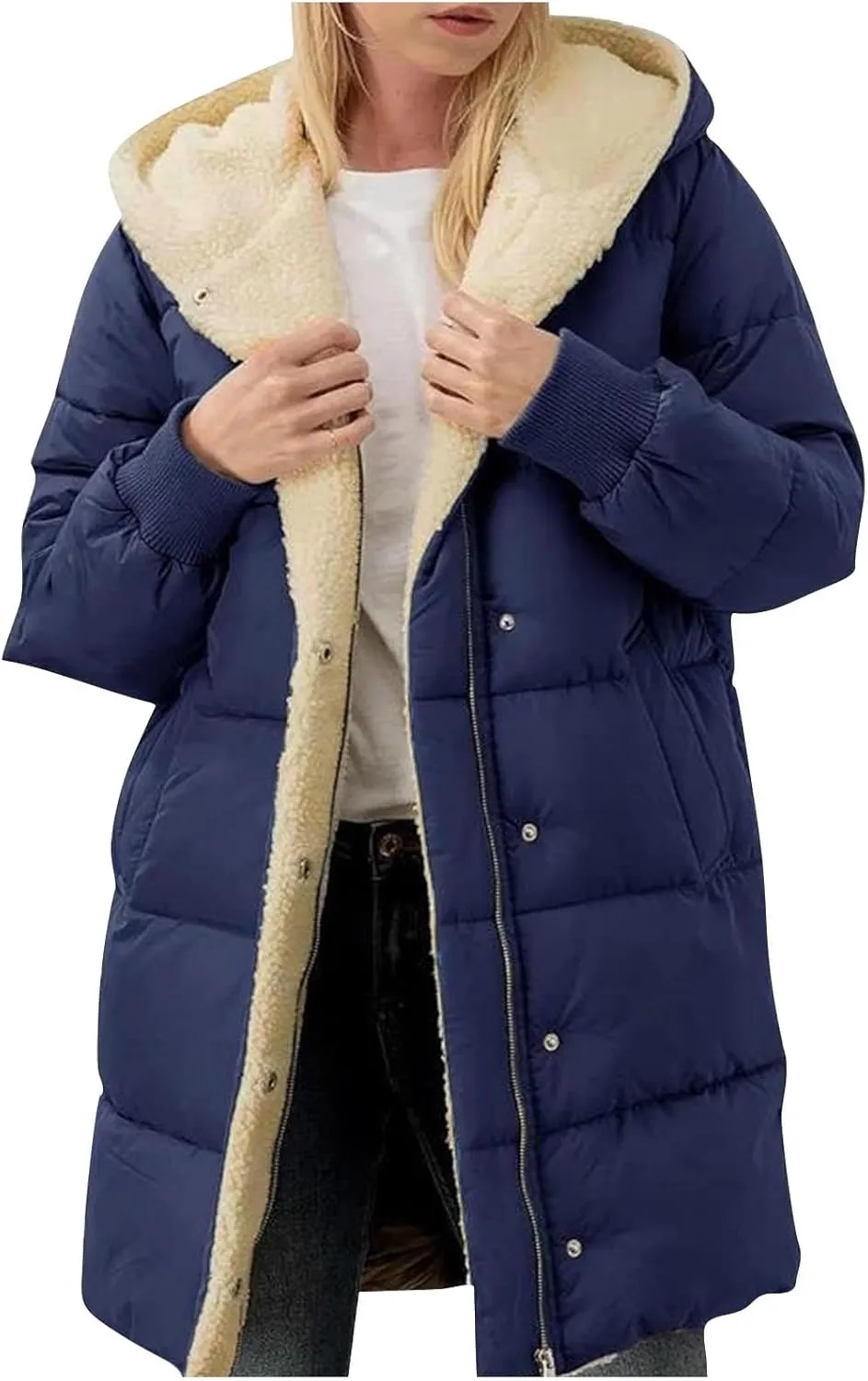 Dademeo Women's Puffer Parka Jacket Thicken Sherpa Fleece Lined Hooded Warm Coat with Pockets 2024 Winter Fashion Clothes
