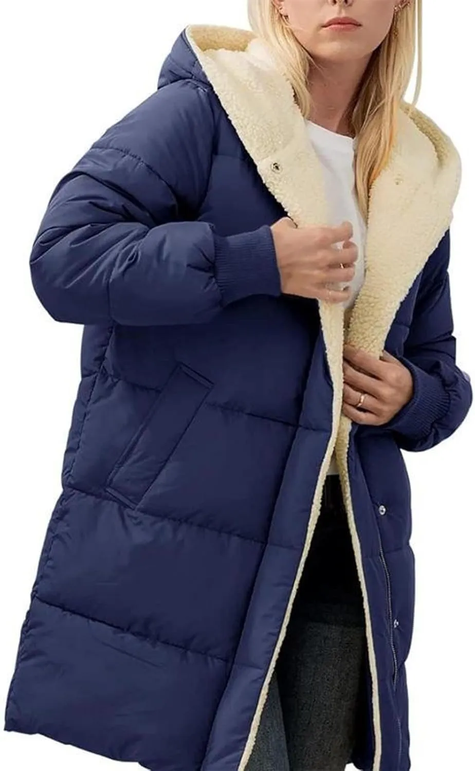 Dademeo Women's Puffer Parka Jacket Thicken Sherpa Fleece Lined Hooded Warm Coat with Pockets 2024 Winter Fashion Clothes