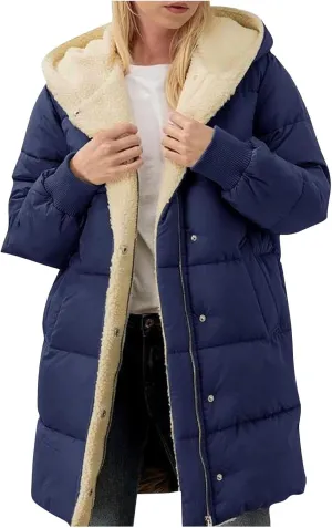 Dademeo Women's Puffer Parka Jacket Thicken Sherpa Fleece Lined Hooded Warm Coat with Pockets 2024 Winter Fashion Clothes