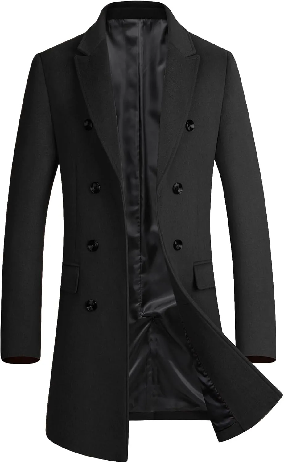 FTCayanz Men's Wool Trench Coat Winter Slim Fit Business Top Coat Single Breasted Overcoat