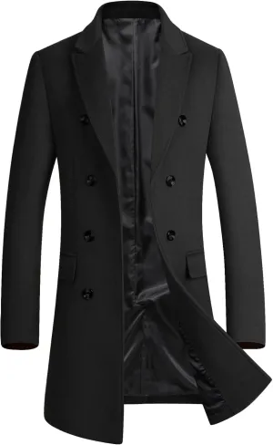 FTCayanz Men's Wool Trench Coat Winter Slim Fit Business Top Coat Single Breasted Overcoat