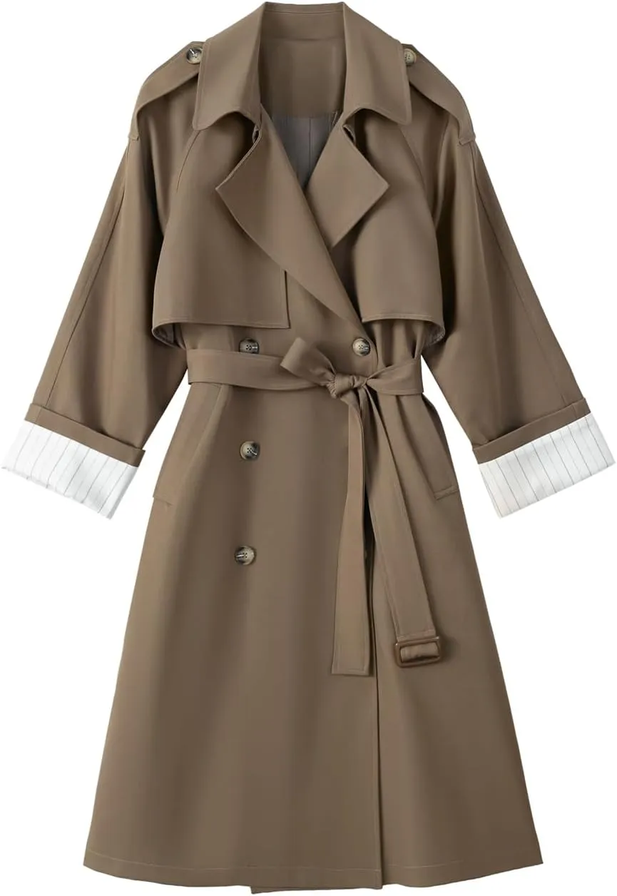 Korean Style Oversized Long Double-Breasted Trench Coats for Women Spring Fall Womens Windbreaker Coat Outerwear