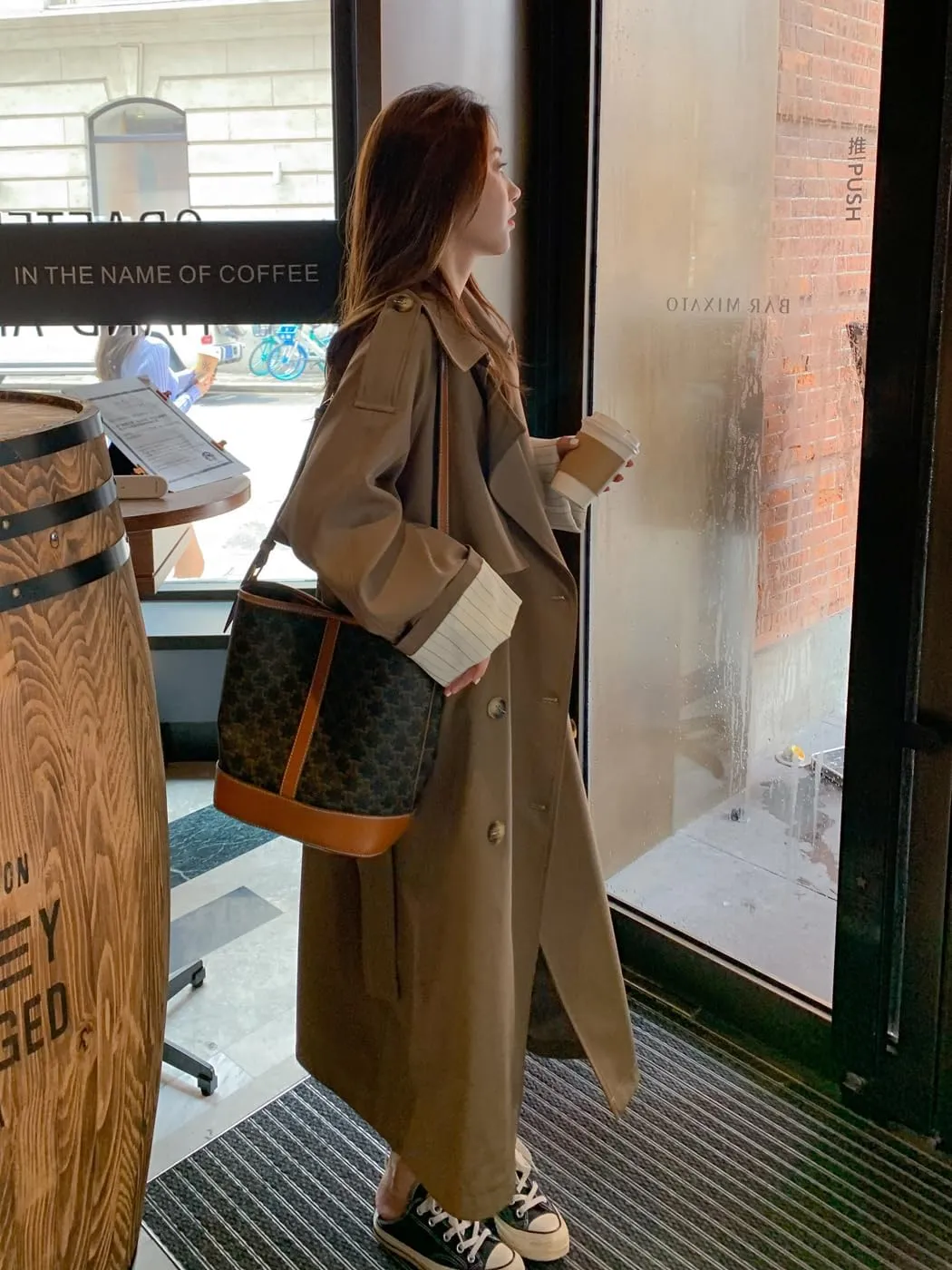 Korean Style Oversized Long Double-Breasted Trench Coats for Women Spring Fall Womens Windbreaker Coat Outerwear