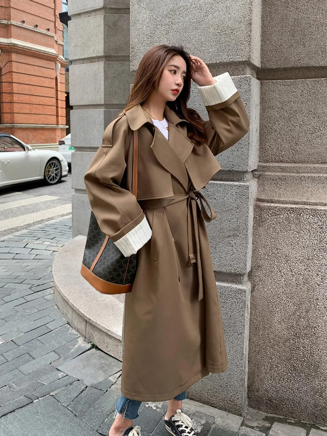 Korean Style Oversized Long Double-Breasted Trench Coats for Women Spring Fall Womens Windbreaker Coat Outerwear