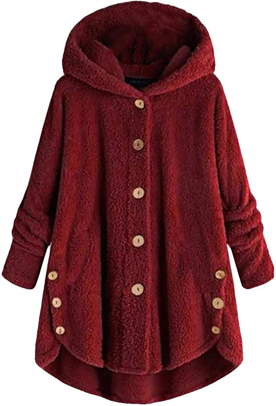 maisdgop Fleece Jacket Women Long Sleeve Sherpa Hooded Coats Winter Fall Warm Fuzzy Jackets Plus Size Button Plush Outerwear