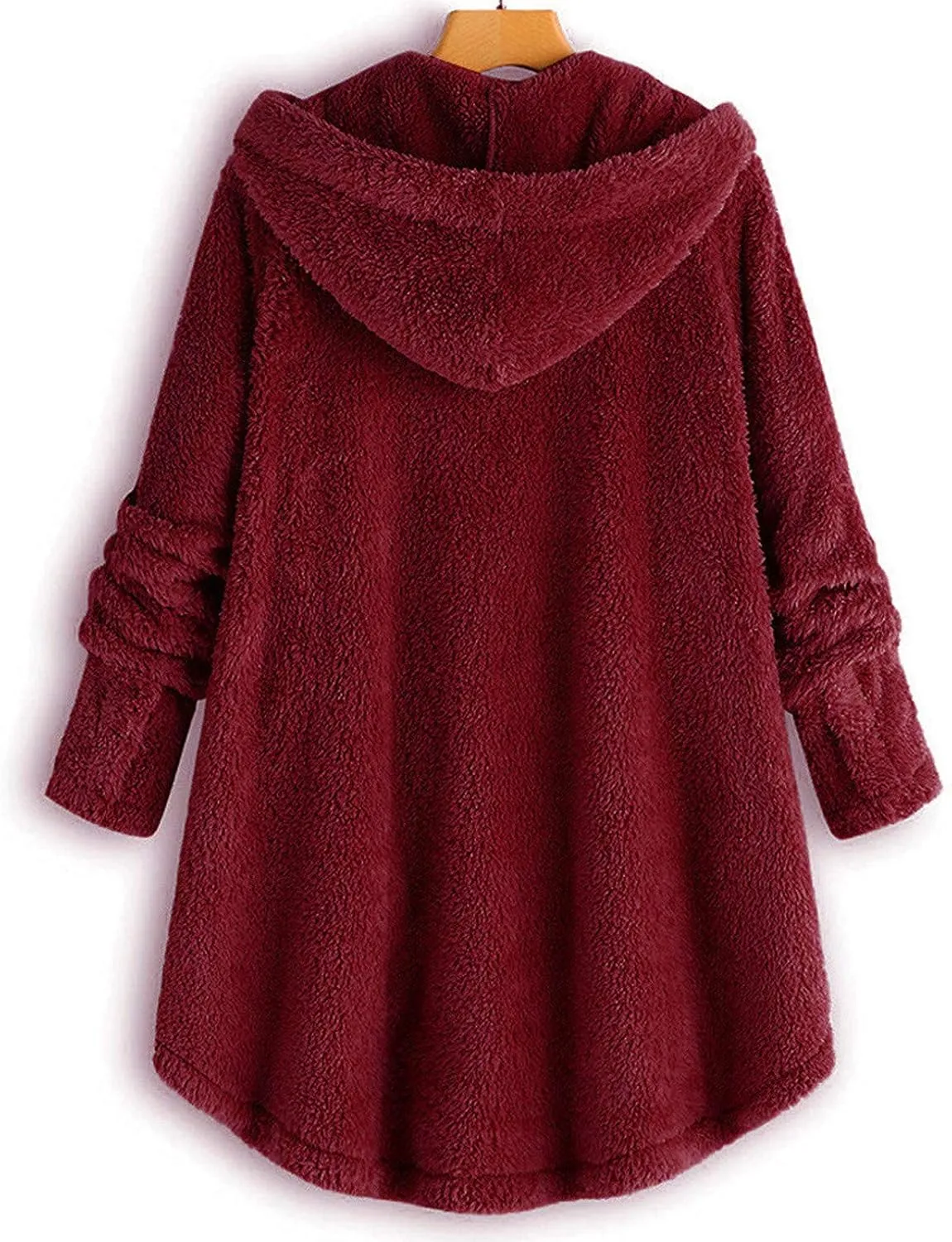 maisdgop Fleece Jacket Women Long Sleeve Sherpa Hooded Coats Winter Fall Warm Fuzzy Jackets Plus Size Button Plush Outerwear