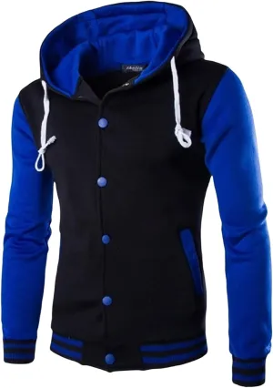 Men's Fashion Varsity Jacket Hoodie Causal Slim Fit Cotton Letterman Baseball Bomber Jackets with Hood for Men
