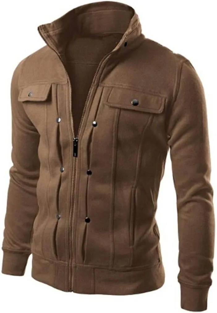 Mens Fleece Lined Jacket Mens Athletic Jacket Fashion Casual Loose Stand Collar Button Decorated Sweatshirt Jacket