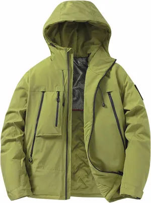 Mens Jacket Winter Zip Up Hoodies Casual Fashion Loose Pockets Windproof Long Sleeve Coat