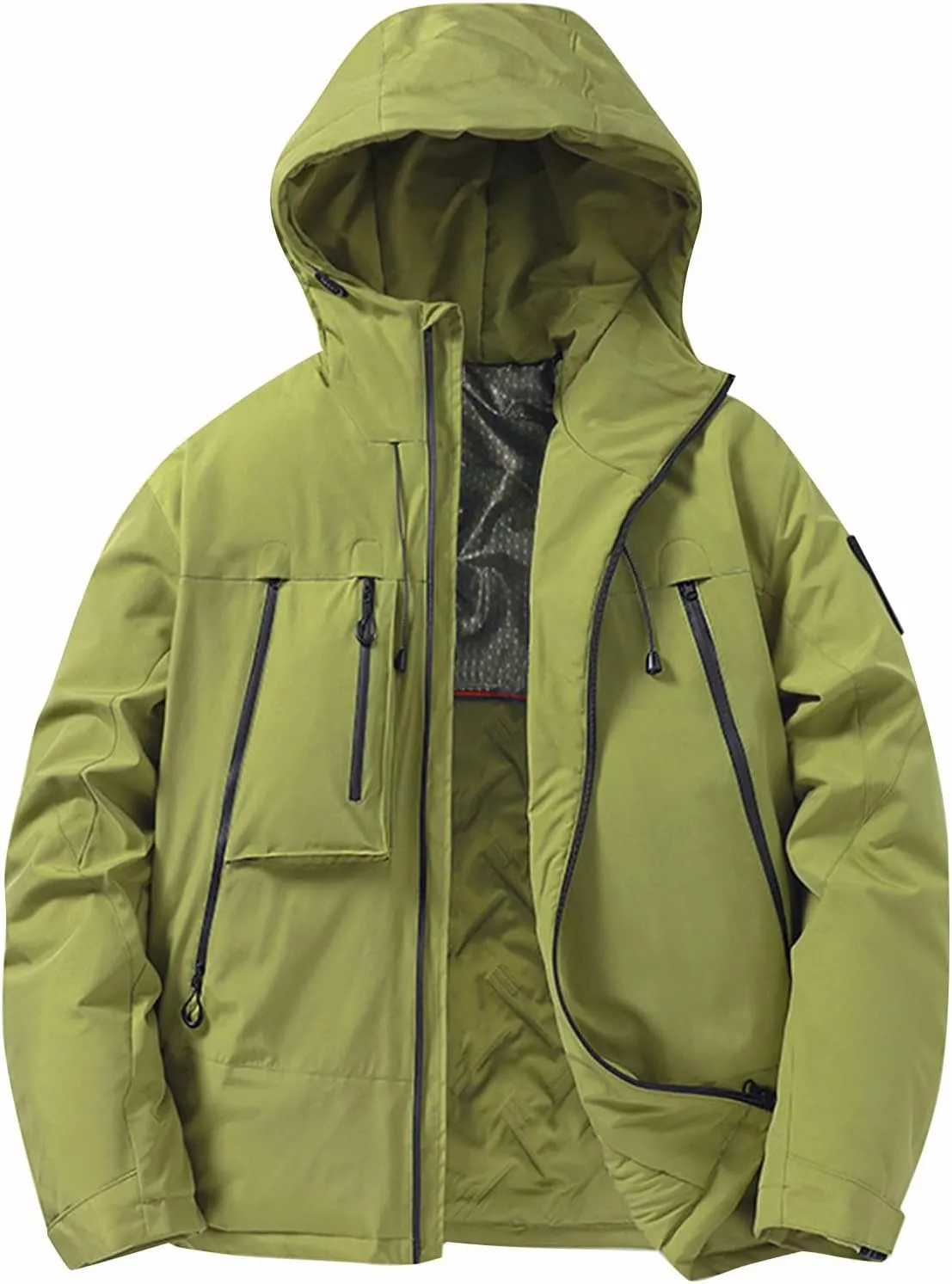 Mens Jacket Winter Zip Up Hoodies Casual Fashion Loose Pockets Windproof Long Sleeve Coat