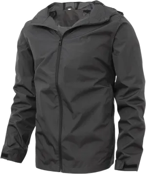 Mens Waterproof Jacket Lightweight Zip-Up Windbreaker Windproof Breathable Packable Jacket Quick Dry Jackets
