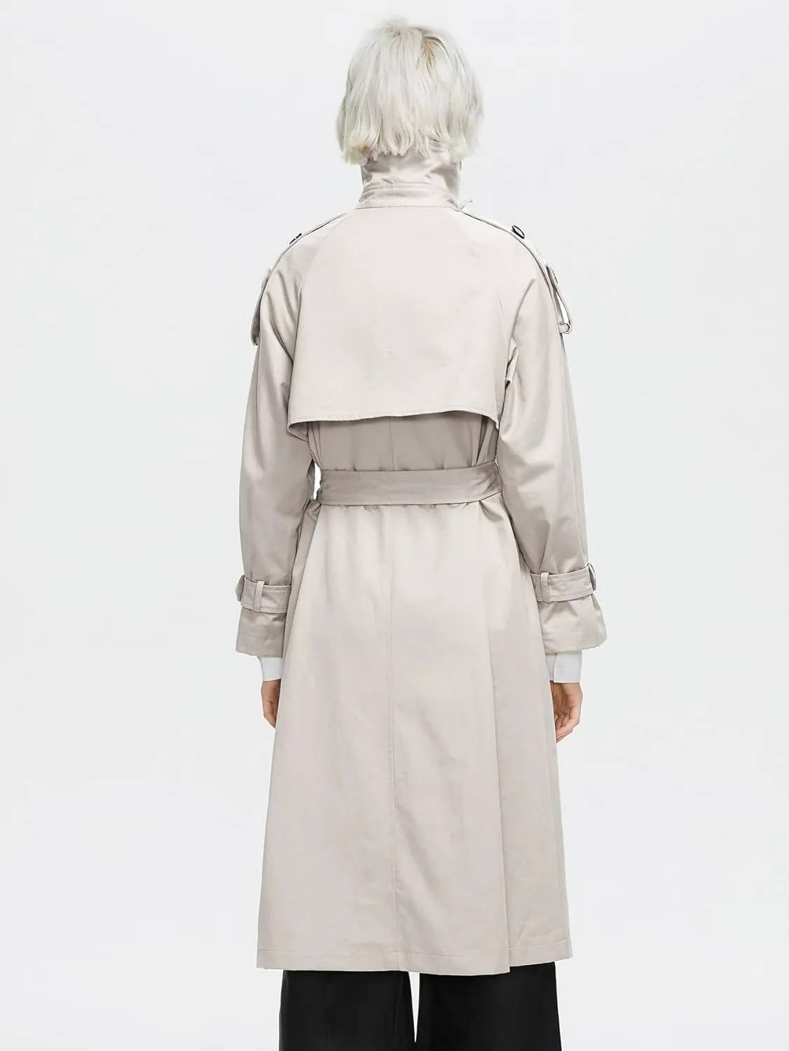 NOBRIM Jackets for Women - Buckle Strap Double Breasted Trench Coat (Color : Beige, Size : X-Large)