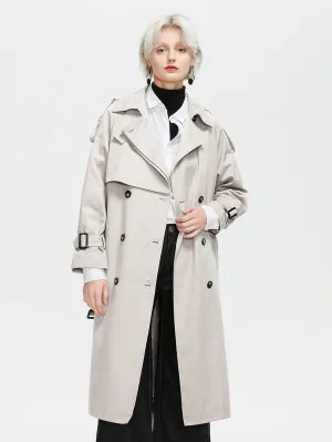 NOBRIM Jackets for Women - Buckle Strap Double Breasted Trench Coat (Color : Beige, Size : X-Large)