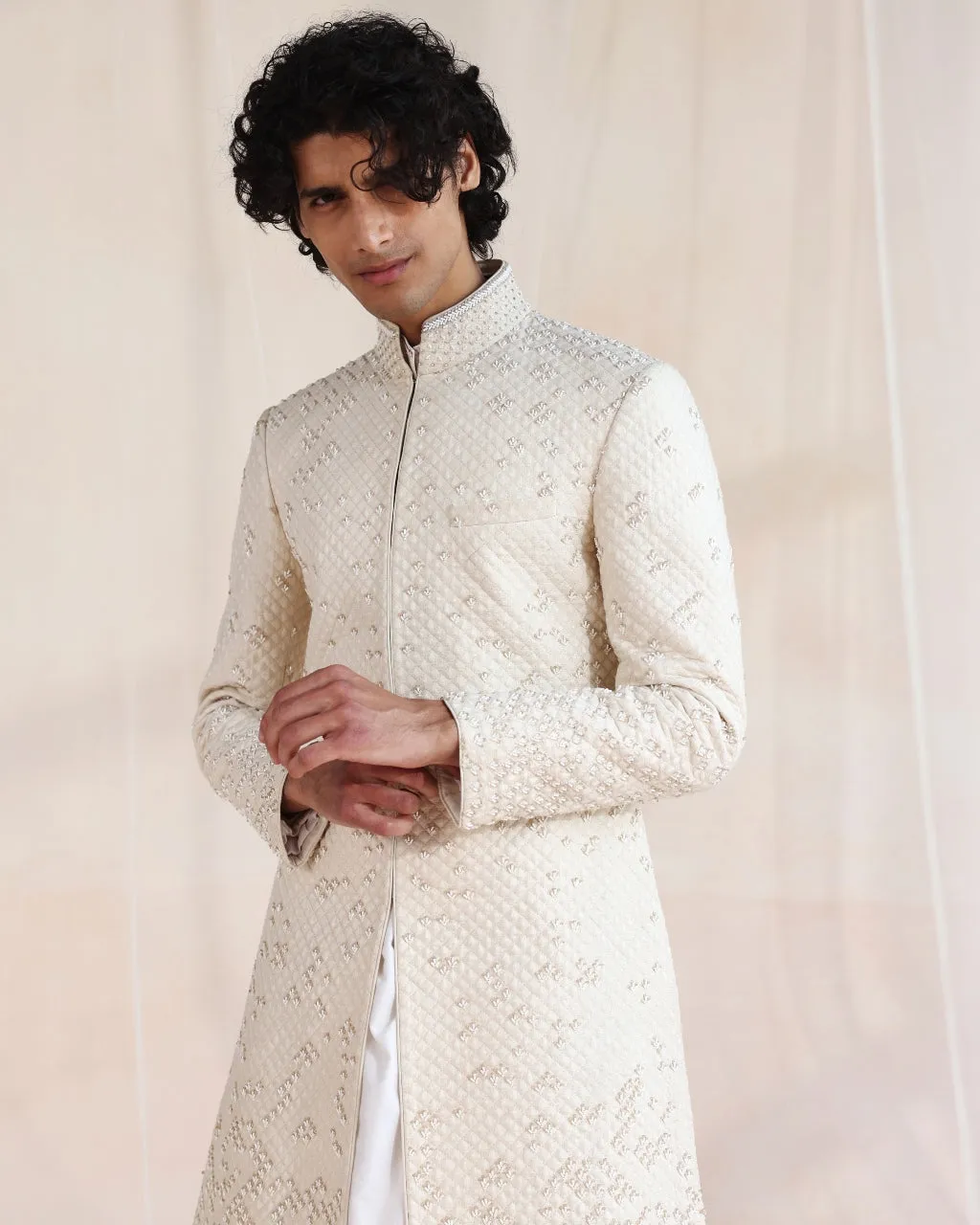 Pooran Ivory Embroidery Sherwani