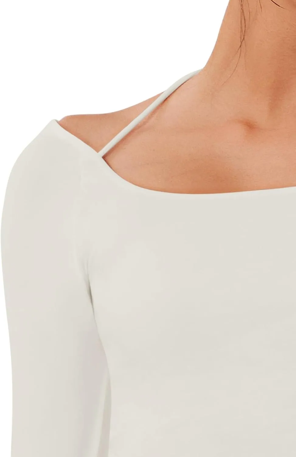 REORIA Women's Long Sleeve Square Neck Top Double Layer Reversible Sexy Crop Tops 2025 Fall/Winter Designer Collection