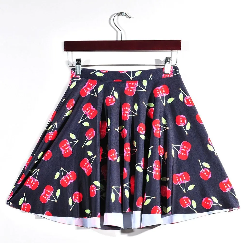 Sister Amy Women's Pleated Elastic Waist Band Flared Printed Midi Skater