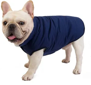 SMALLLEE_LUCKY_STORE Pet Fleece Lined Bomber Vest Jacket Down Coat for Bulldog Fat Dogs Winter Warm French Bulldog Clothes,Navy Blue Size S