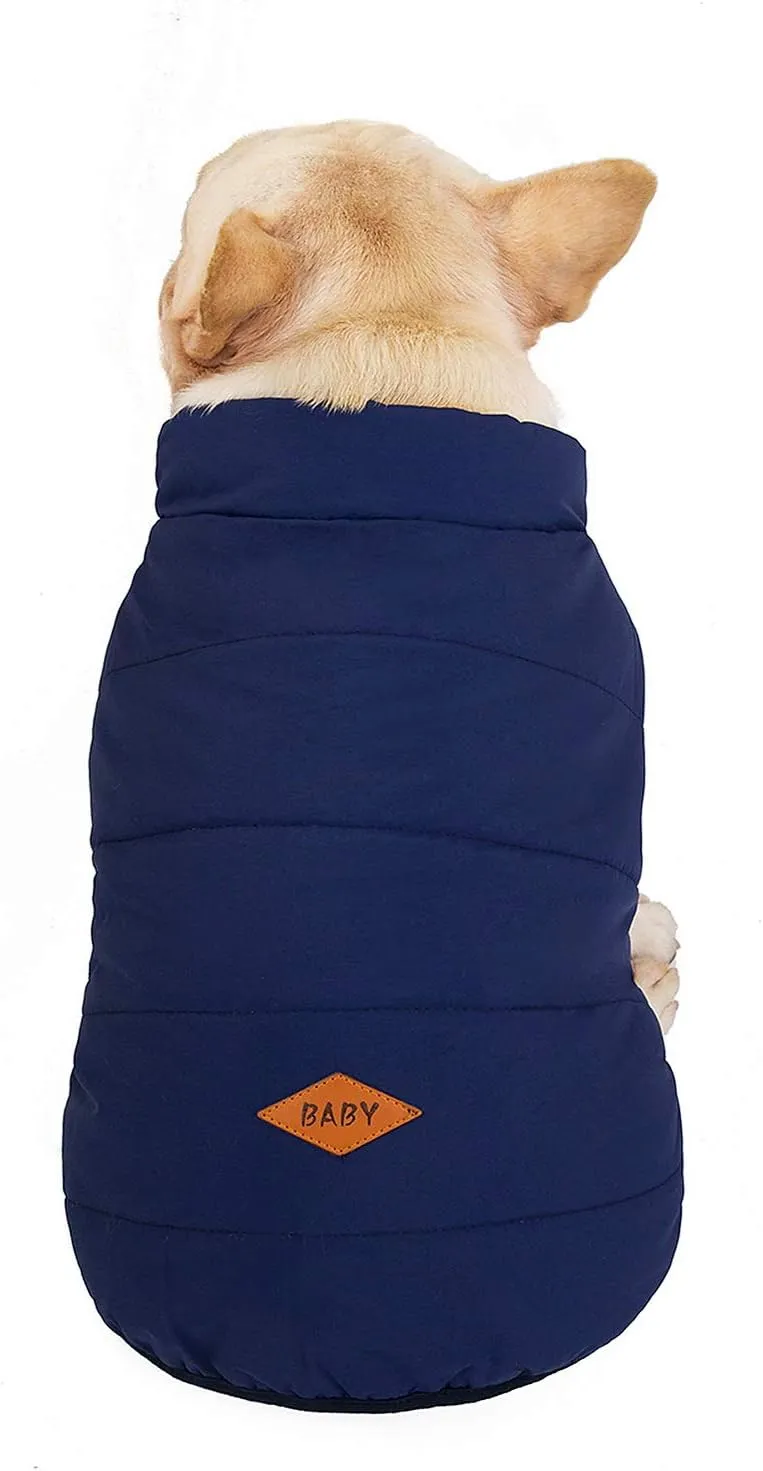 SMALLLEE_LUCKY_STORE Pet Fleece Lined Bomber Vest Jacket Down Coat for Bulldog Fat Dogs Winter Warm French Bulldog Clothes,Navy Blue Size S