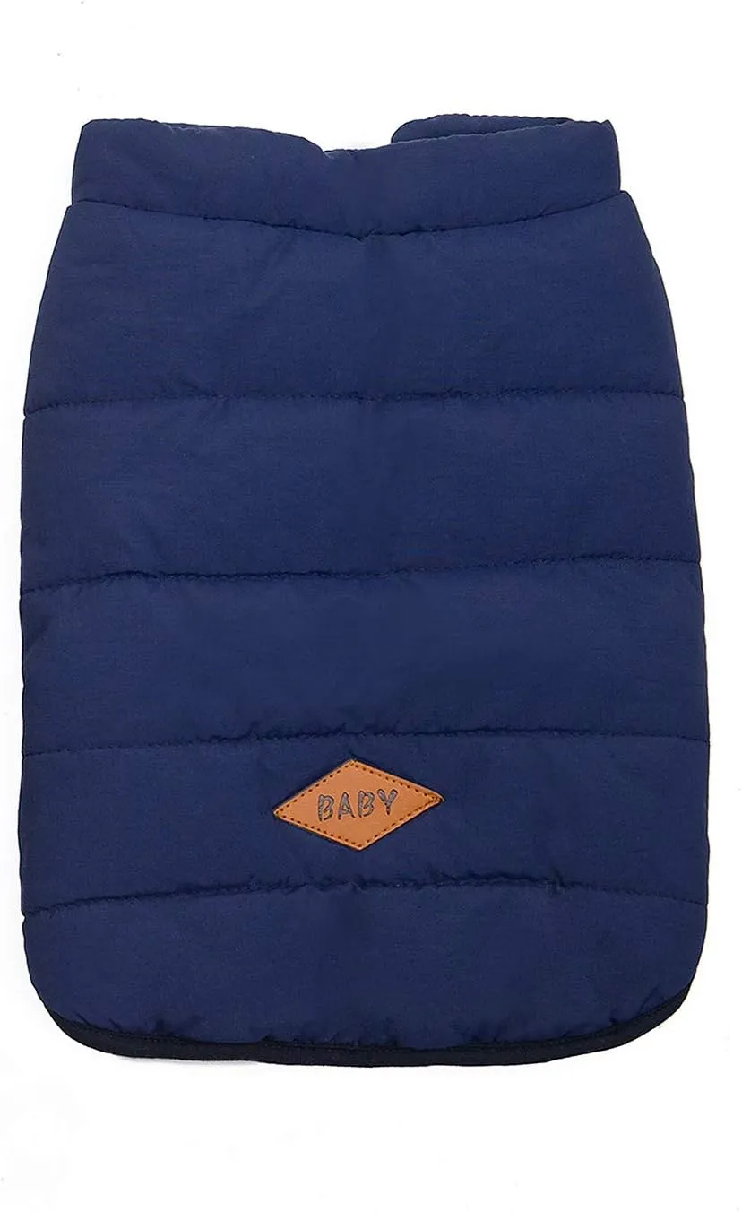 SMALLLEE_LUCKY_STORE Pet Fleece Lined Bomber Vest Jacket Down Coat for Bulldog Fat Dogs Winter Warm French Bulldog Clothes,Navy Blue Size S