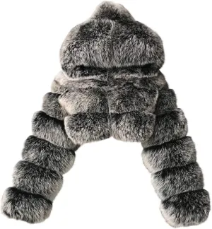 Uillui Women's Winter Short Faux Fur Coats Hooded Warm Fluffy Cropped Jacket Fleece Teddy Jacket Long Sleeve Warm Outerwear