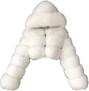 Uillui Women's Winter Short Faux Fur Coats Hooded Warm Fluffy Cropped Jacket Fleece Teddy Jacket Long Sleeve Warm Outerwear