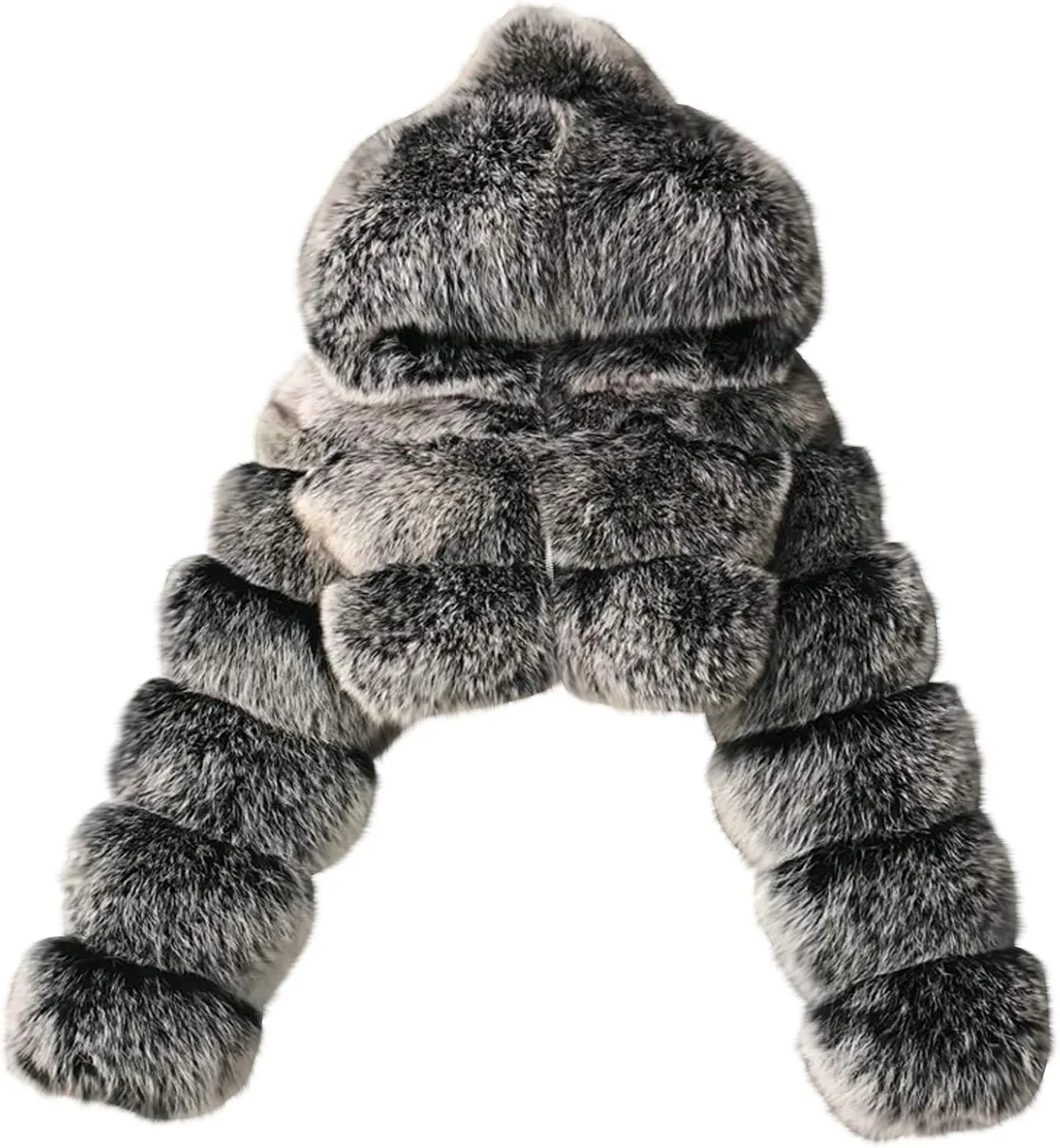 Uillui Women's Winter Short Faux Fur Coats Hooded Warm Fluffy Cropped Jacket Fleece Teddy Jacket Long Sleeve Warm Outerwear