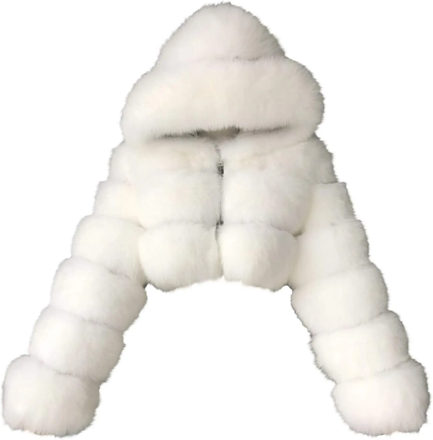 Uillui Women's Winter Short Faux Fur Coats Hooded Warm Fluffy Cropped Jacket Fleece Teddy Jacket Long Sleeve Warm Outerwear