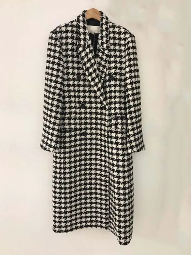 WINSUNNY Trench Coat for Women Tweed Wool Autumn Womens Winter Clothing Plaid Long Jacket Elegance Office Lady