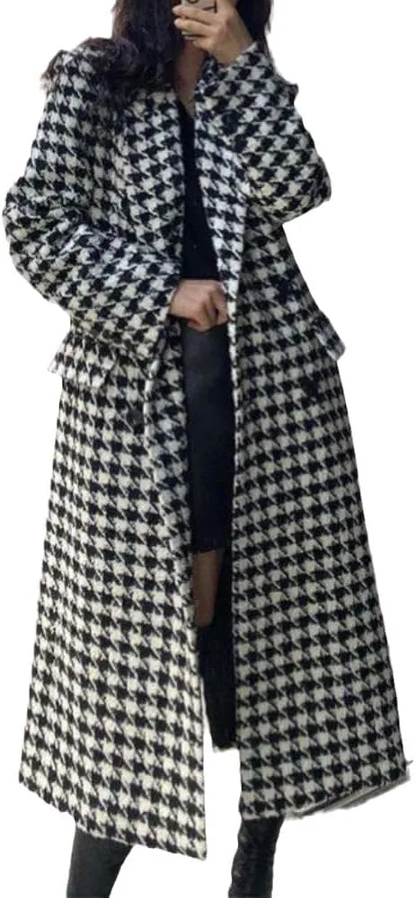 WINSUNNY Trench Coat for Women Tweed Wool Autumn Womens Winter Clothing Plaid Long Jacket Elegance Office Lady