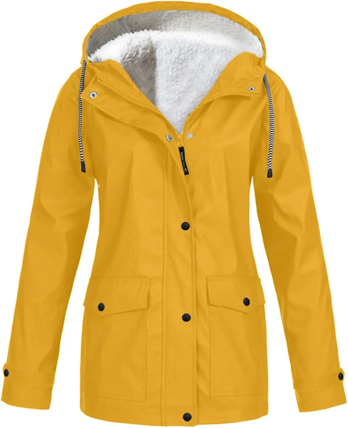 Winter Rain Coats for Women Waterproof Plus Size Hooded Rain Jackets Thicken Fleece Warm Raincoats with Pockets