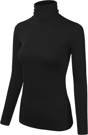 Women Turtleneck Long Sleeve Ribbed Knitted Casual Stretch Top Cotton Slim Fit Black Turtle Neck Gree Pullover Sweater (M)