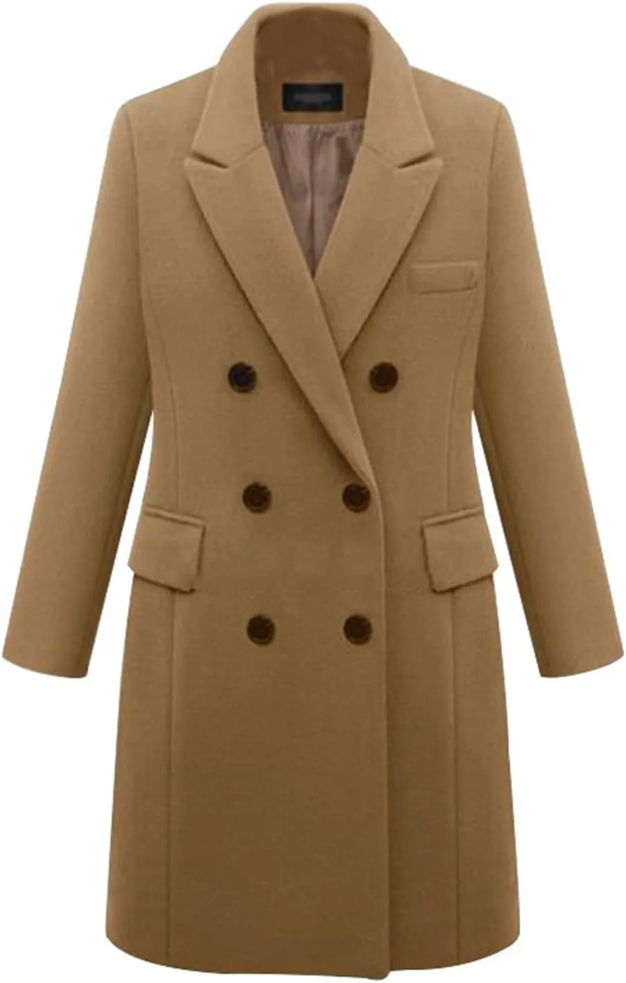 Womens Solid Turn Down Collar Double Breasted Shacket Jacket Autumn Winter Wool Blend Trench Coat