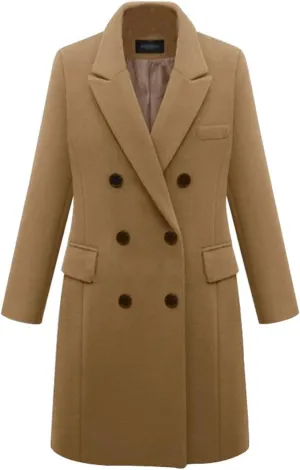 Womens Solid Turn Down Collar Double Breasted Shacket Jacket Autumn Winter Wool Blend Trench Coat